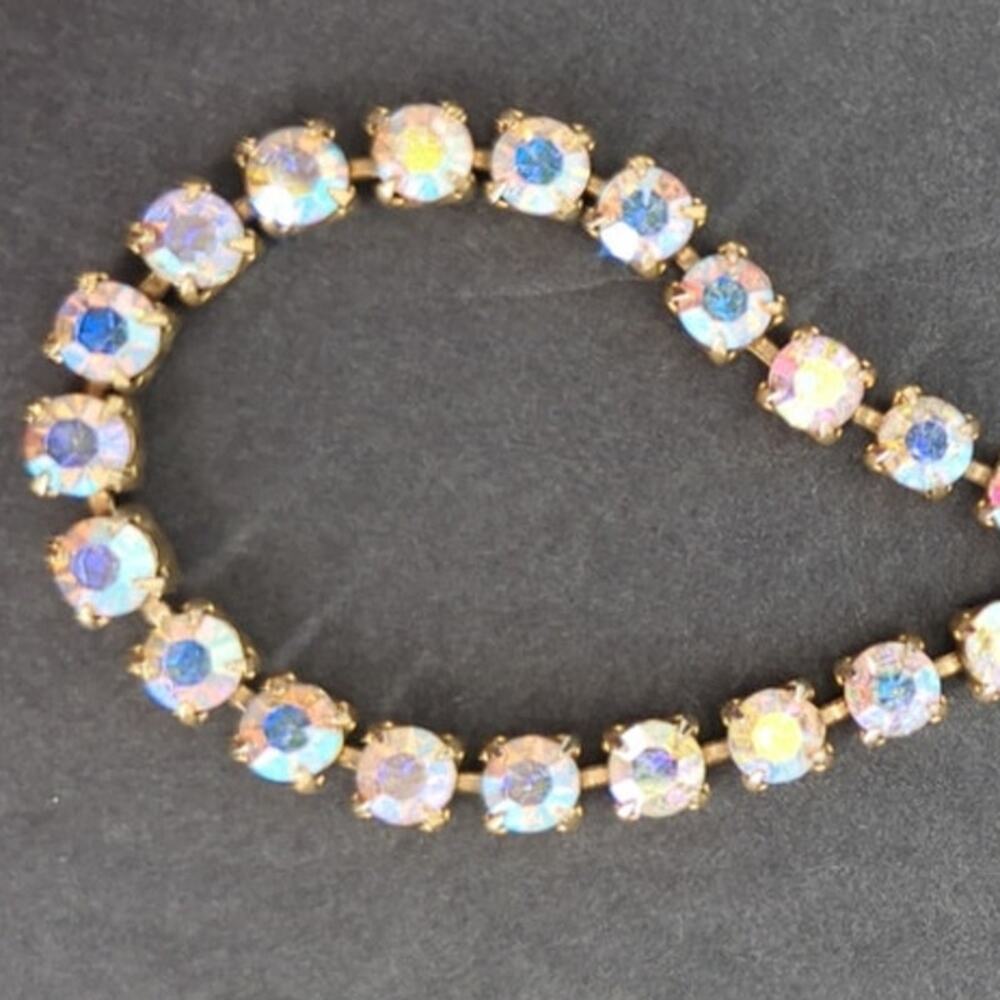 Vintage Gold Tone Aurora Borealis Crystal Choker Necklace 16" fairycore Prom - Picture 5 of 5